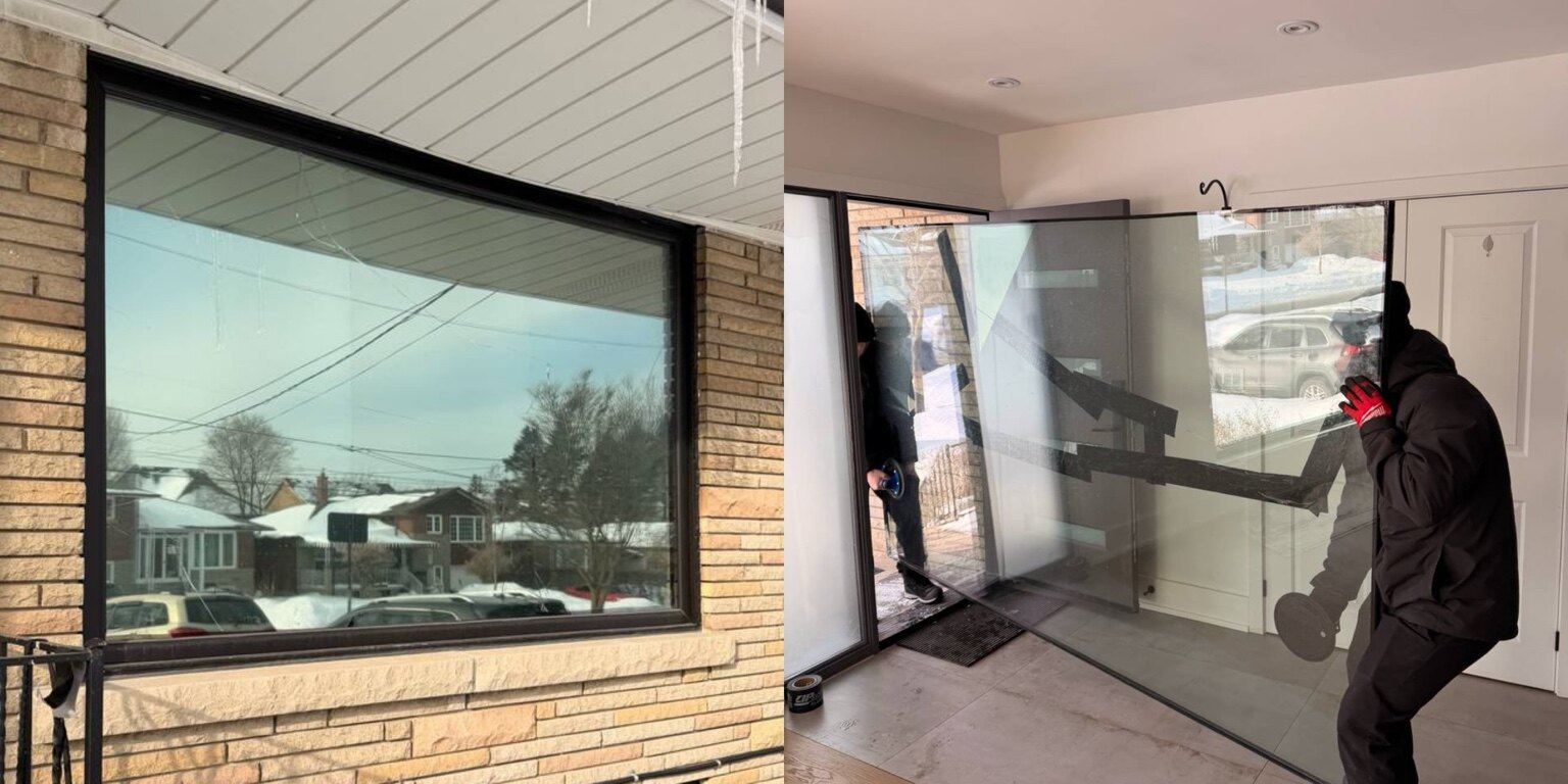 Broken residential insulated glass unit and its removal from the existing window frame