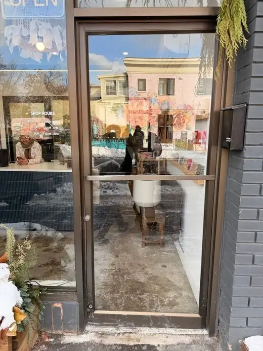 Flower shop door glass replaced same day in Midtown Toronto storefront entrance