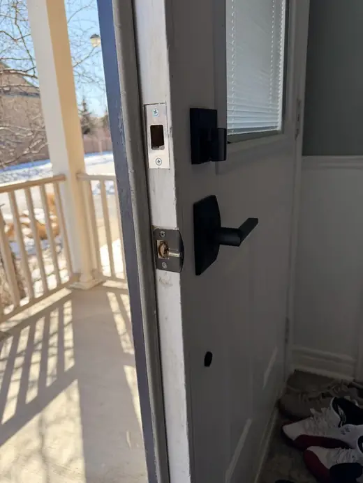 Front door in Milton after astragal restoration and reinforcement of the locking area