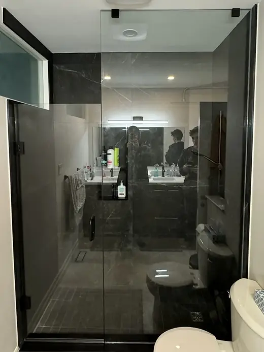 Frameless shower glass door and panel in East Gwillimbury