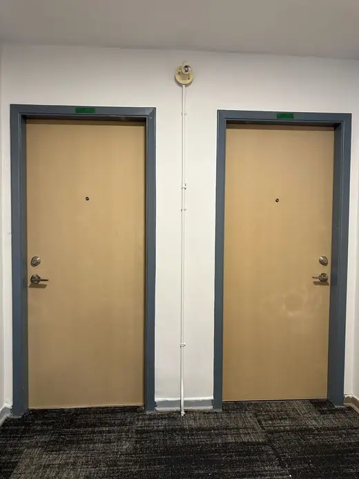 Office room doors replaced in a Vaughan commercial corridor with cleaner fit and hardware
