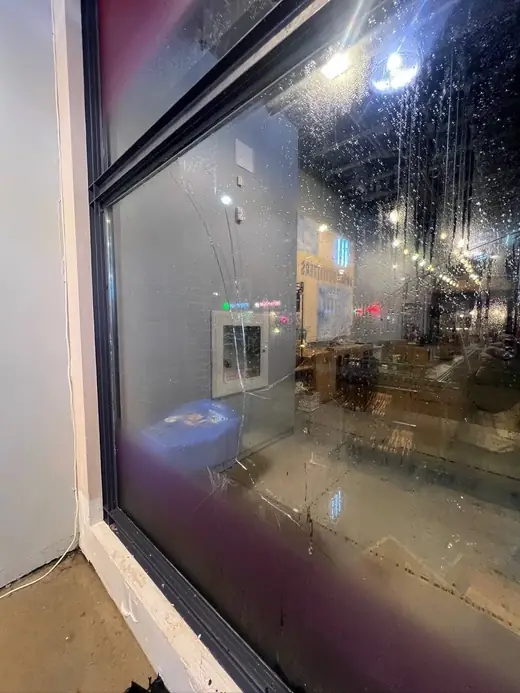 Before: Broken Queen West Store Window Boarded Up Near Spadina - Toronto