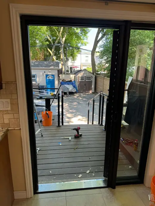 Newmarket rear opening during preparation for black garden door installation