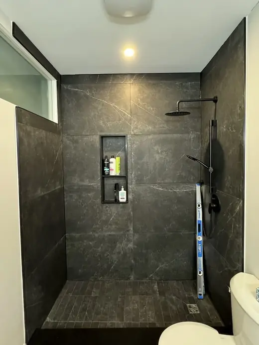 Shower opening in East Gwillimbury before glass installation