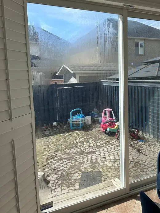 Before: Fogged Patio Door Glass Replacement in Markham Without Frame Removal - Markham