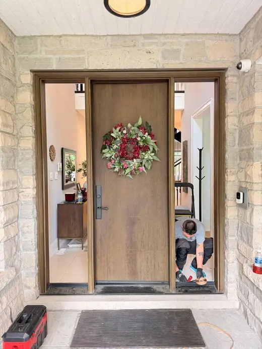 Before: Broken Front Door Sidelight Glass Replaced in Halton Hills - Halton Hills