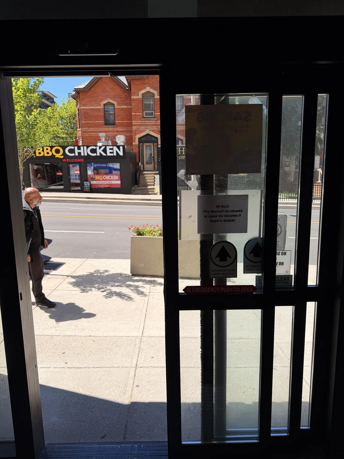Hamilton grocery store automatic sliding entrance before repair during business hours