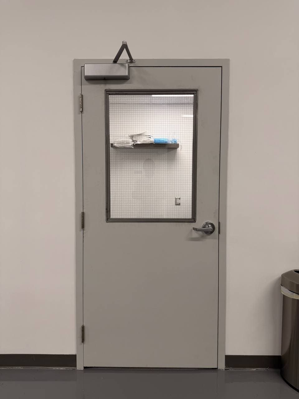 Finished hollow metal door with GPW wired glass and closer in Richmond Hill
