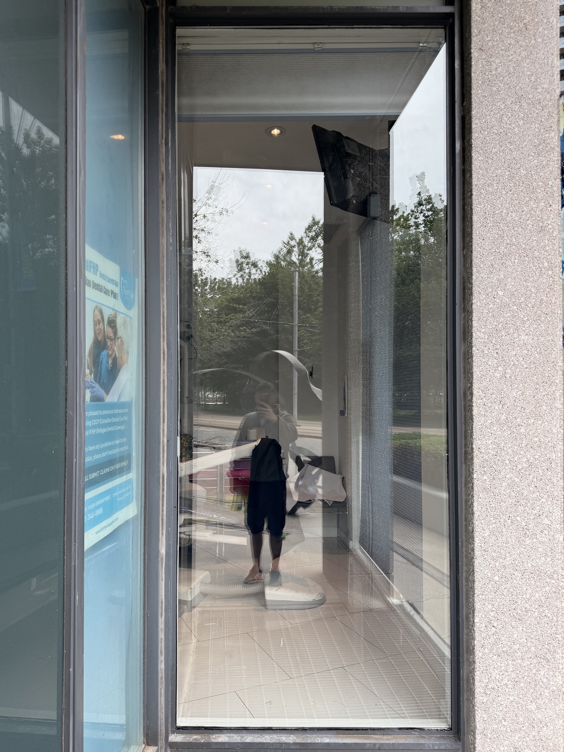 New storefront glass installed and sealed in commercial opening