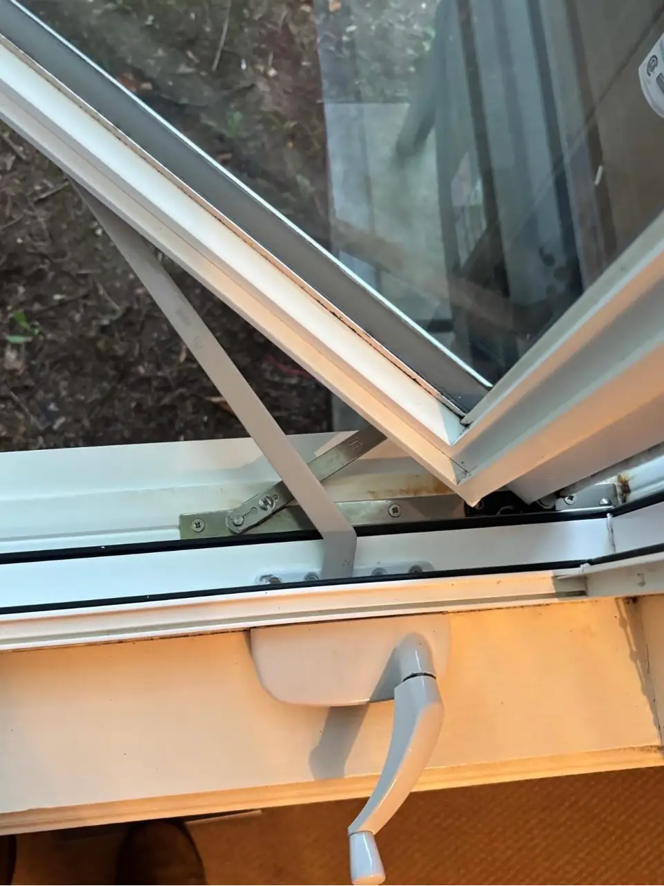 Replacement casement window crank, operating arm, slide track and 2-bar hinge hardware near Humberwood Park, Toronto